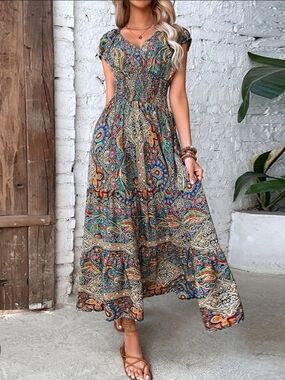 Bohemian Paisley Maxi Dress - Multicolor